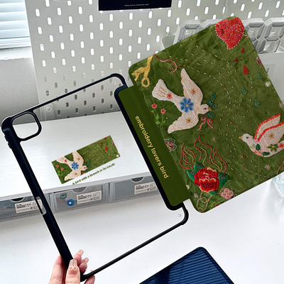 【720旋转】ipadair6保护套亚克力三折ipad9/10带笔槽防弯pro11硬轻薄Air3/2平板壳air5复古飞鸟女生4无笔槽