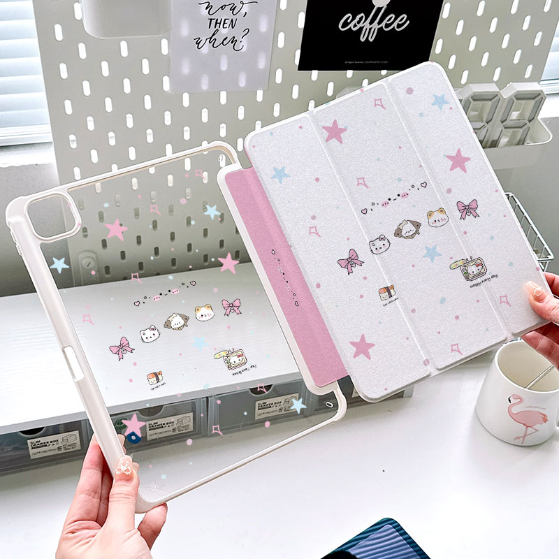 ipad11保护壳猫咪第十代透明亚克力pro11寸mini7平板13保护套带笔槽可爱小猫oppopad2旋转720白色粉2025防弯