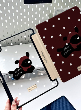 波点ins风ipad保护套酒红可爱小狗2024带笔槽款10.2平板壳mini6全包防摔亚克力air6适用苹果ipadpro11寸air12
