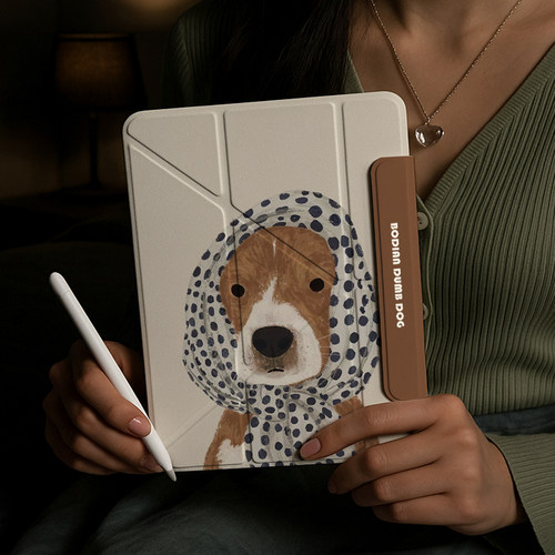 y折ipadmini7保护套磁吸双面夹Pro11带笔槽复古波点狗狗11代第十代matepadair12平板壳oppopad5pro亚克力air7