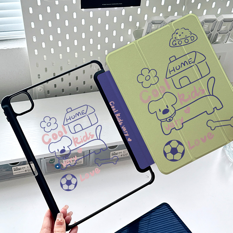 绿色proo11简约个性狗ipadair5保护套带笔槽2024亚克力mini6平板matepad11.5s无笔槽720旋转vivopad2卡通oppo