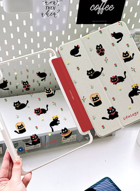 亚克力平板壳ipadair6保护壳带笔槽可爱碎花猫咪mini5第十代10.2简约白小猫air5/4透明防摔卡通少女2024pro11