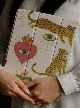 ins三折720度旋转亚克力ipad第11代保护套复古2025适用苹果air6/7保护壳11寸pro平板oppopad2防弯爱心图10.2