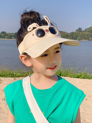 儿童防晒帽子夏季薄款遮阳紫外线女孩宝宝可爱可调节空顶太阳帽女