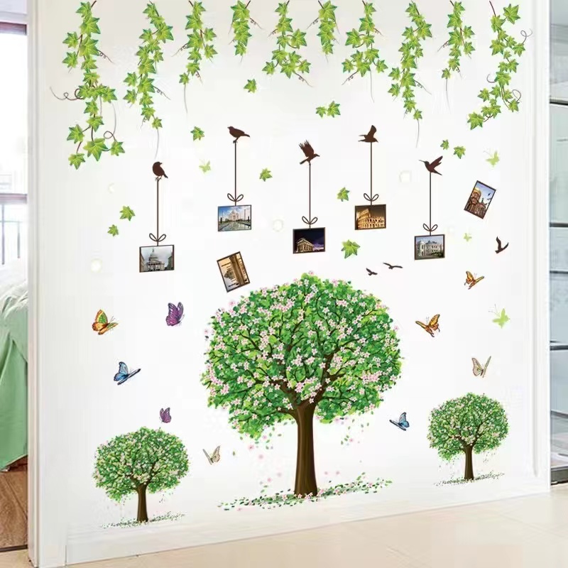 教室大白墙面春天森林绿植物墙贴纸装饰贴画浴室瓷砖防水布置立体图片