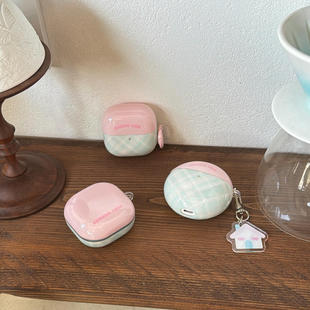 se3保护套三星3pro耳机套2pro 6i软壳防摔少女心se2 Live 撞色粉绿菱格纹适用华为freeclip2蓝牙耳机壳7i