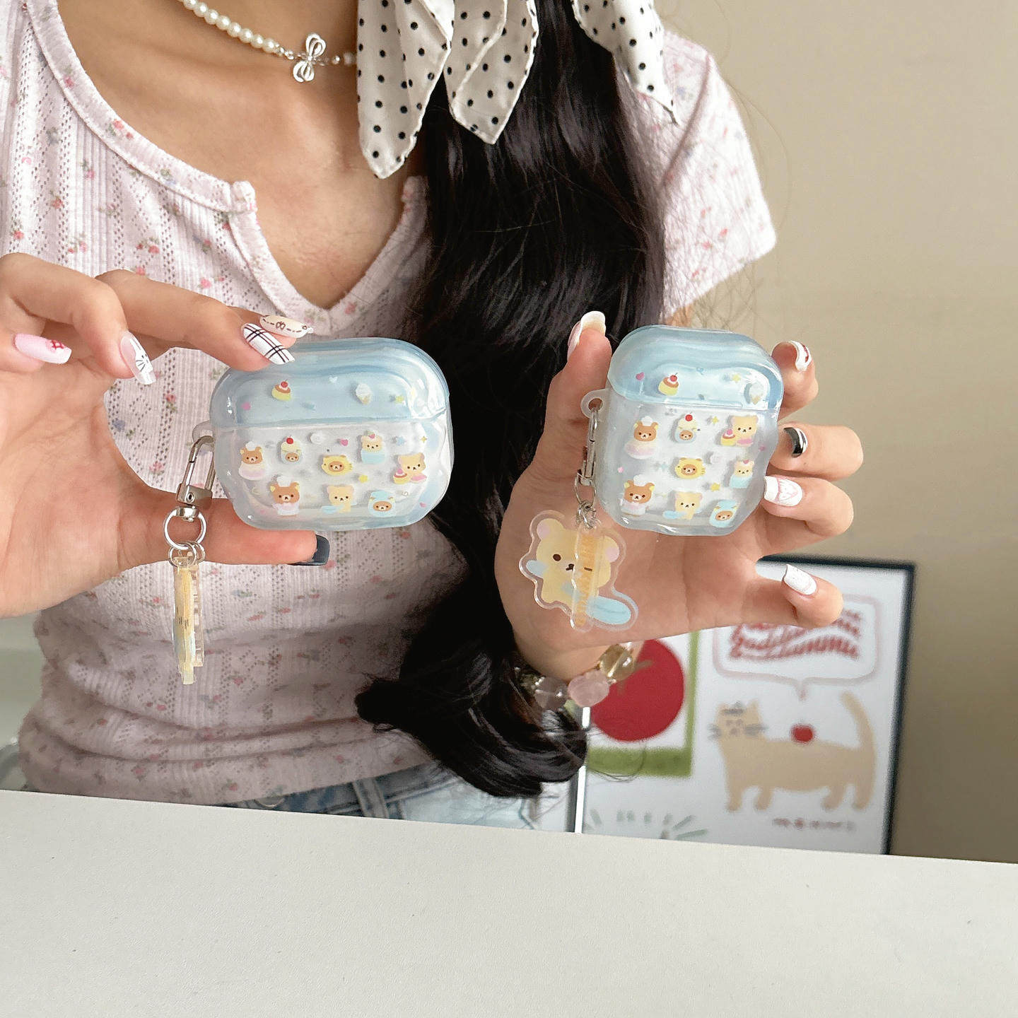 卡通可爱厨师轻松熊适用华为freeclip2夹耳式耳机壳华为5i/6i蓝牙保护套freebudsse2/se3通用华为clip软壳女