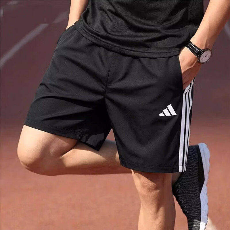 阿迪达斯男士速干短裤夏季新款三条纹五分裤子直筒薄款休闲中裤