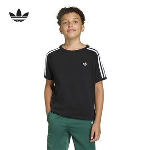 Adidas阿迪达斯三叶草黑色经典半袖T恤2026春大童短袖上衣 KE0919
