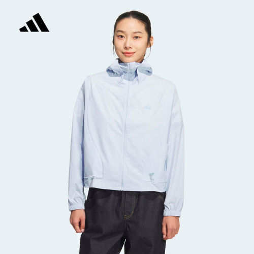 adidas阿迪达斯凉感早春连帽薄外套女短款轻感时尚梭织夹克KH2711