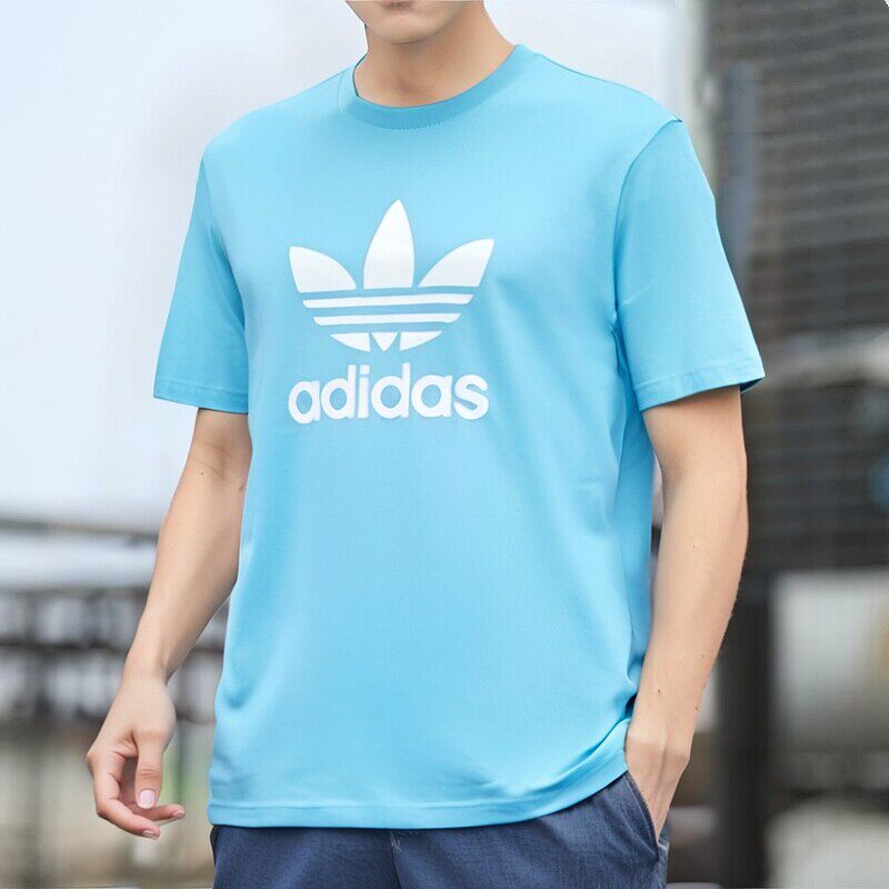 Adidas蓝色t恤男装短袖三