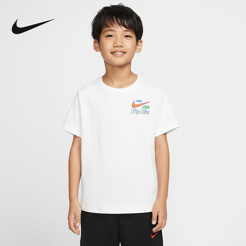 Nike耐克男童新款时尚运动T恤休闲舒适百搭短袖针织衫IW1489-100