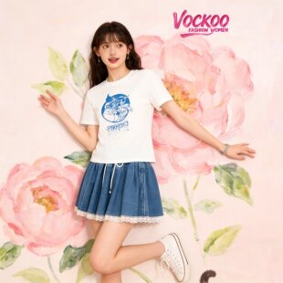 商场同款26夏Vockoo匹诺曹正肩显瘦百搭圆领短袖T恤上衣YD2301T