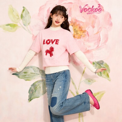 商场同款26春Vockoo韩系字母印花宽松百搭休闲短袖T恤女TEE008K