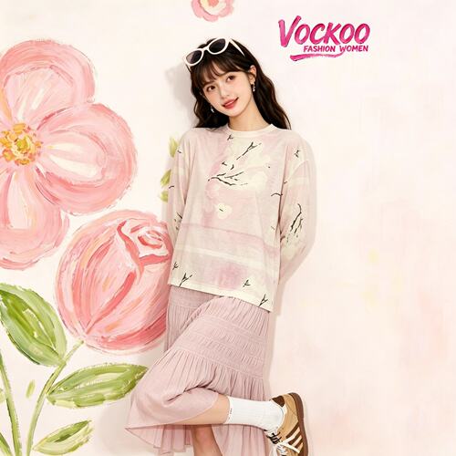 商场同款26夏Vockoo复古温柔花卉印花轻薄亚麻宽松针织衫2K2EE84Z