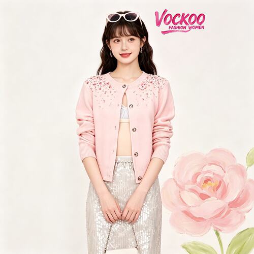 赵露思VOCKOO同款2026秋温柔的美感重工亮片星光超减龄毛衣针织衫