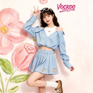 商场同款26夏Vockoo百搭时尚夏日风情一体式衬衫上衣女30801489C