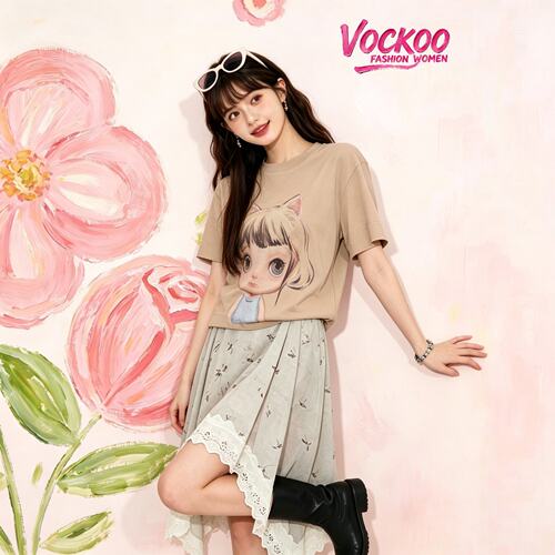 商场同款26夏Vockoo立体卡通印花宽松休闲短袖T恤上衣女2K2BA56X