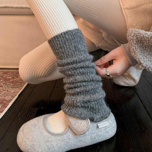 灰色袜套冬加厚堆堆袜配勃肯鞋长