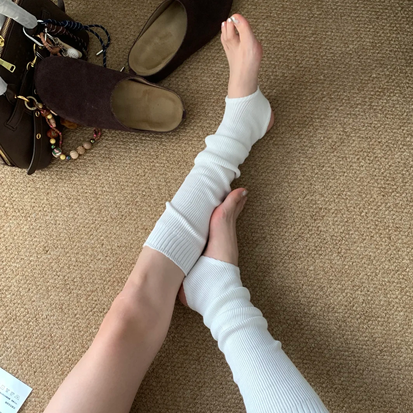 踩脚袜套堆堆袜女秋白色小腿袜芭