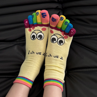 五指袜子女夏薄款 可爱袜子外穿中筒袜拇指分趾袜脚趾袜卡通袜日系