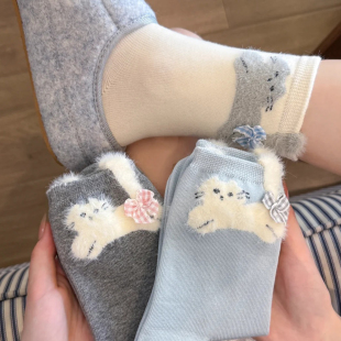 白色袜子女春秋堆堆袜中筒袜日系可爱袜子卡通袜miu系勃肯鞋 袜子