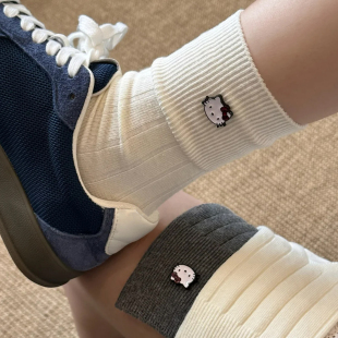 白色袜子可爱hellokitty袜子春秋勃肯鞋 搭配袜子袜子堆堆袜中筒袜