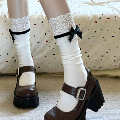 蝴蝶结蕾丝小腿袜可爱洛丽塔袜子