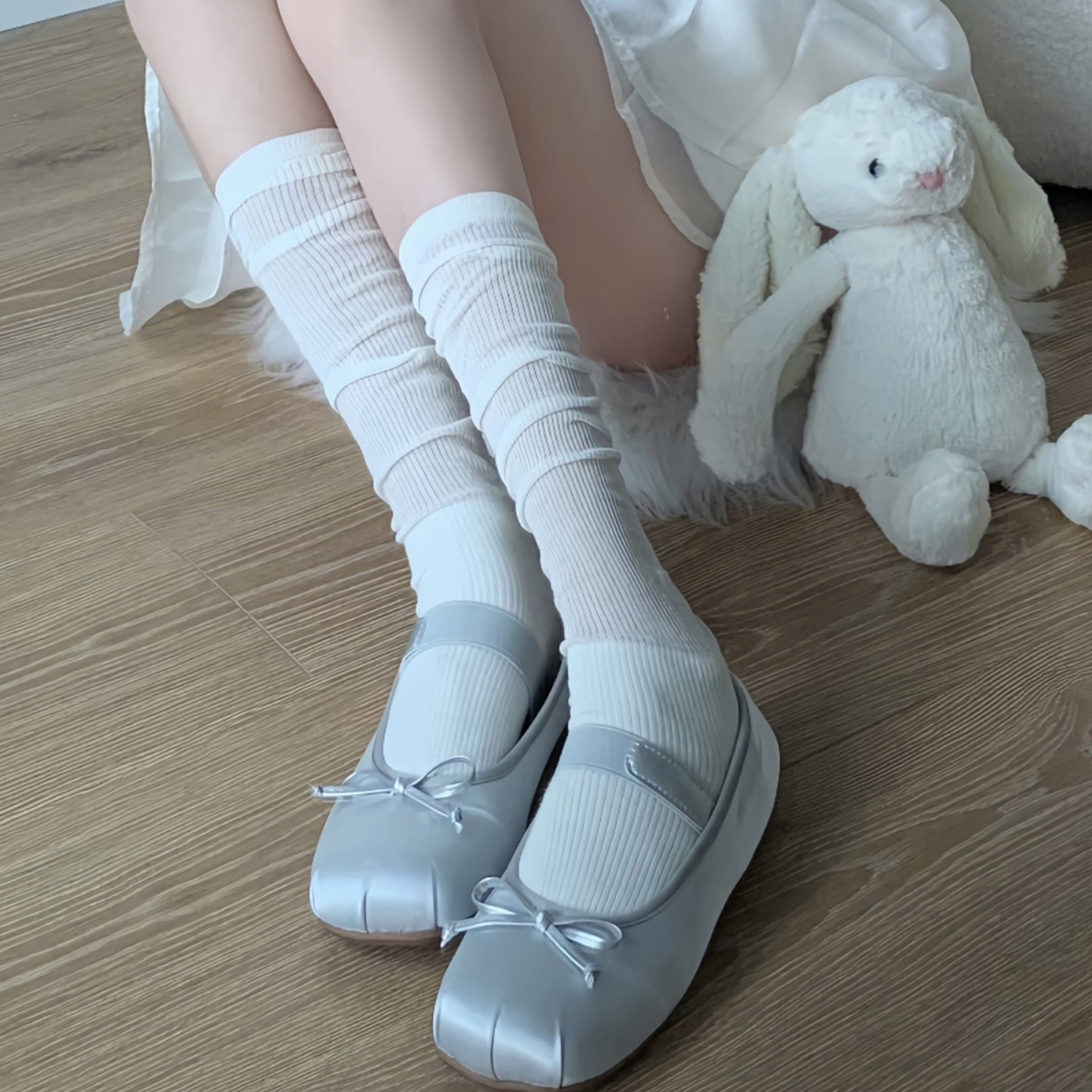 白色小腿袜女夏薄款miu系袜子夏