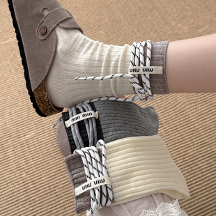勃肯鞋搭配袜子女秋白色堆堆袜女灰色袜子中筒袜外穿潮秋季长袜女