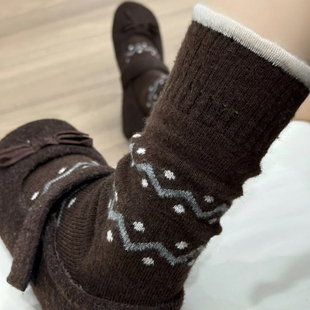 咖色袜子秋冬厚袜子女款堆堆袜配勃肯鞋保暖袜子羊毛袜长袜中筒袜