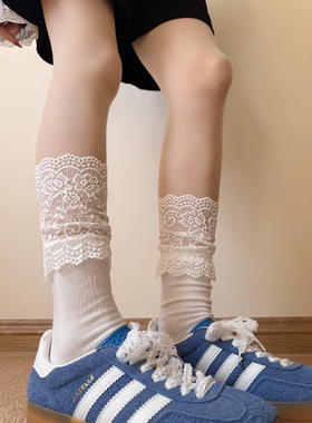 蕾丝袜子女夏季薄款白色堆堆袜搭配德训鞋夏天小腿袜芭蕾风袜子潮