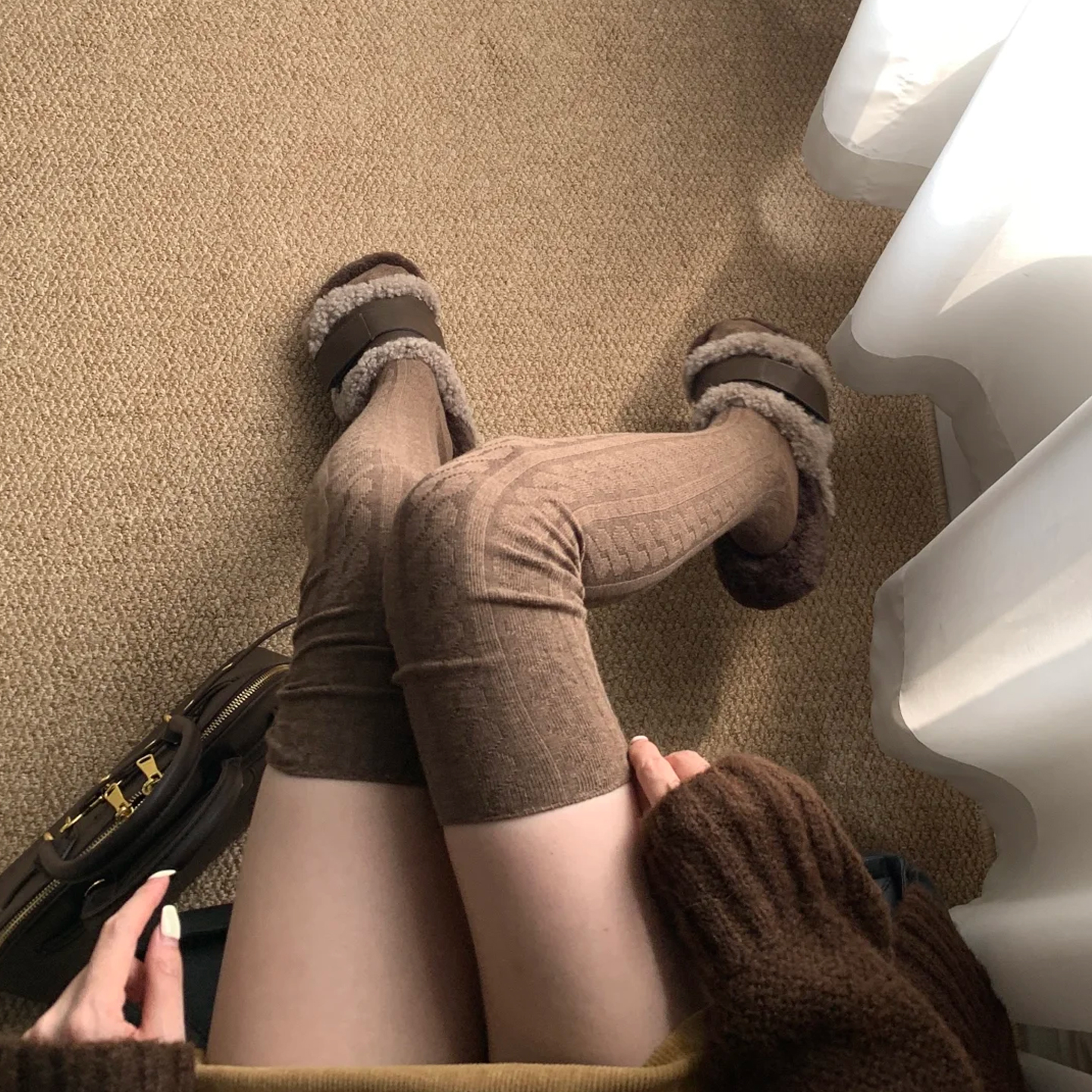 美拉德袜子秋冬过膝长筒袜配靴子