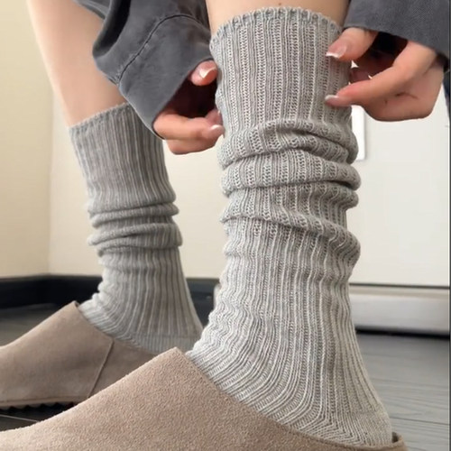 灰色袜子女春秋款堆堆袜子miu系
