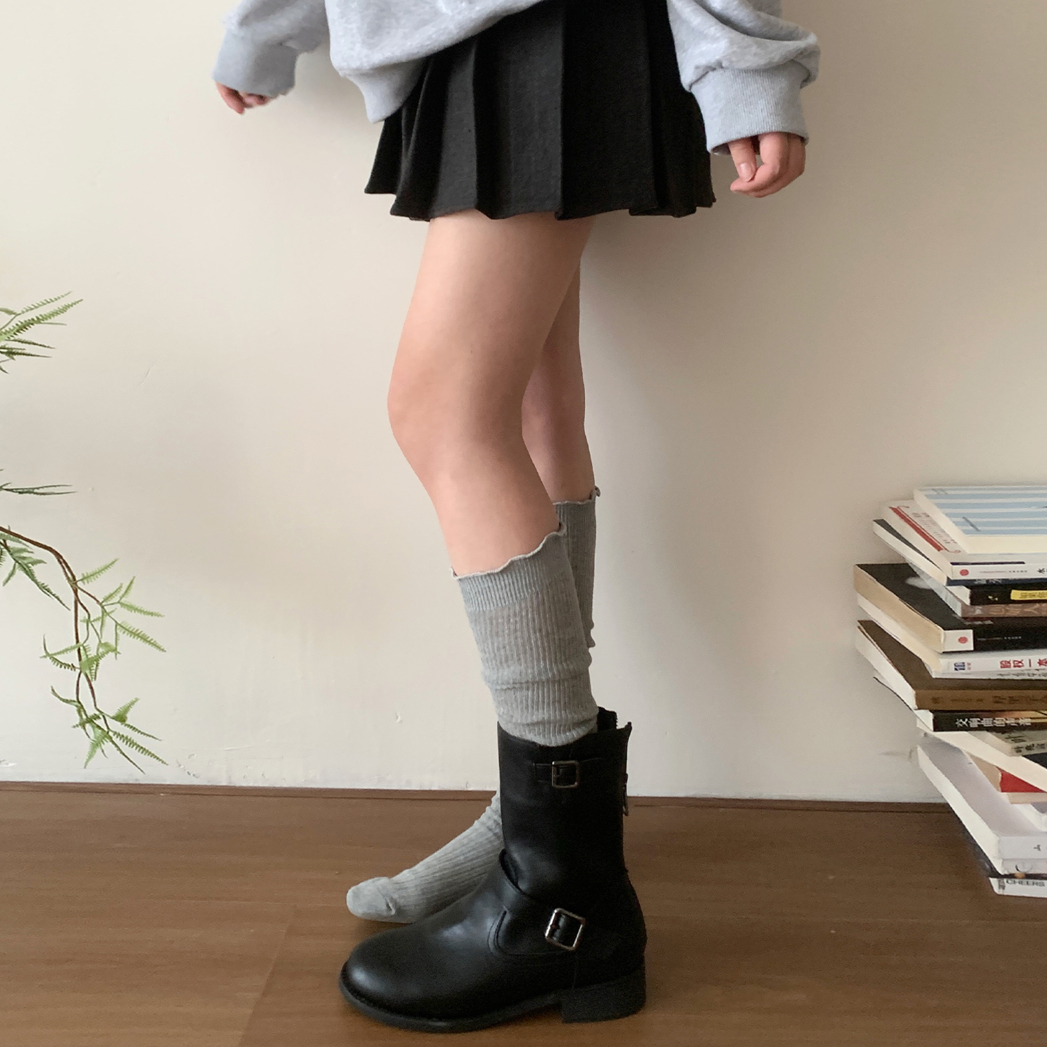 灰色小腿袜子女夏薄款堆堆袜miu