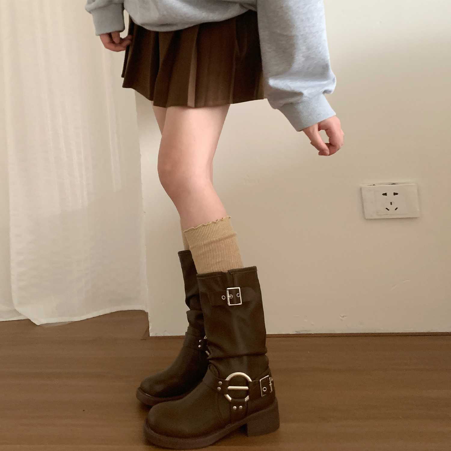 小腿袜子女夏薄款堆堆袜配靴子女