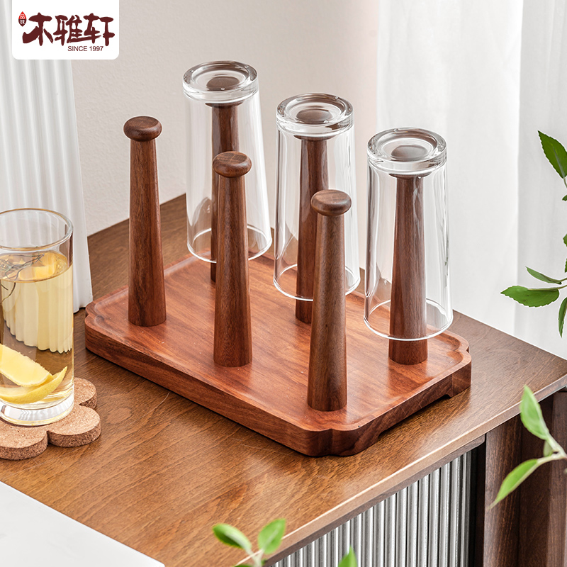 桌面杯子置物架实木桌上咖啡杯茶具收纳柜餐桌收纳层架防尘杯架