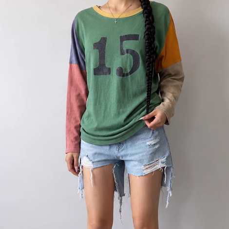 GROOVEvintage90s Old KAPITAL 七分袖拼色棒球长袖拼色Tee恤