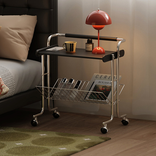 wotime移动沙发边几客厅实木零食小推车包豪斯茶几双层收纳小餐车