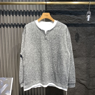 2025新款假两件拼接圆领潮流时尚毛衣男青年休闲针织衫百搭上衣