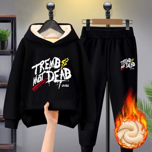 胖童连帽套头加绒童装加肥加大胖保暖卫衣男童10圆领宽松12岁套装