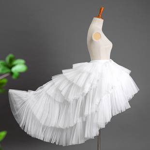 延长纱裙 系带花嫁衬裙半身裙罩裙 OP后拖尾Lolita轻盈光泽一片式