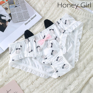 GIRL品牌新款 HONEY 可爱风纯欲风猫爪印花泡泡女内裤 5条99元