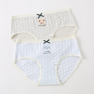 新款 GIRL品牌秋季 HONEY 千鸟格小狗印花纯棉包臀内裤 5条99元