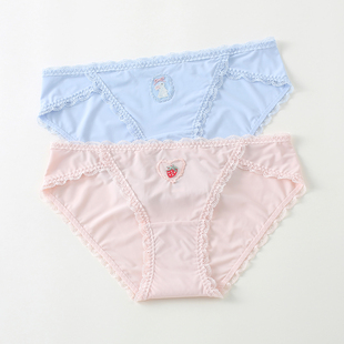 女 5条119元 6IXTY8IGHT 68新款 甜美刺绣草莓爱心超薄冰丝三角内裤