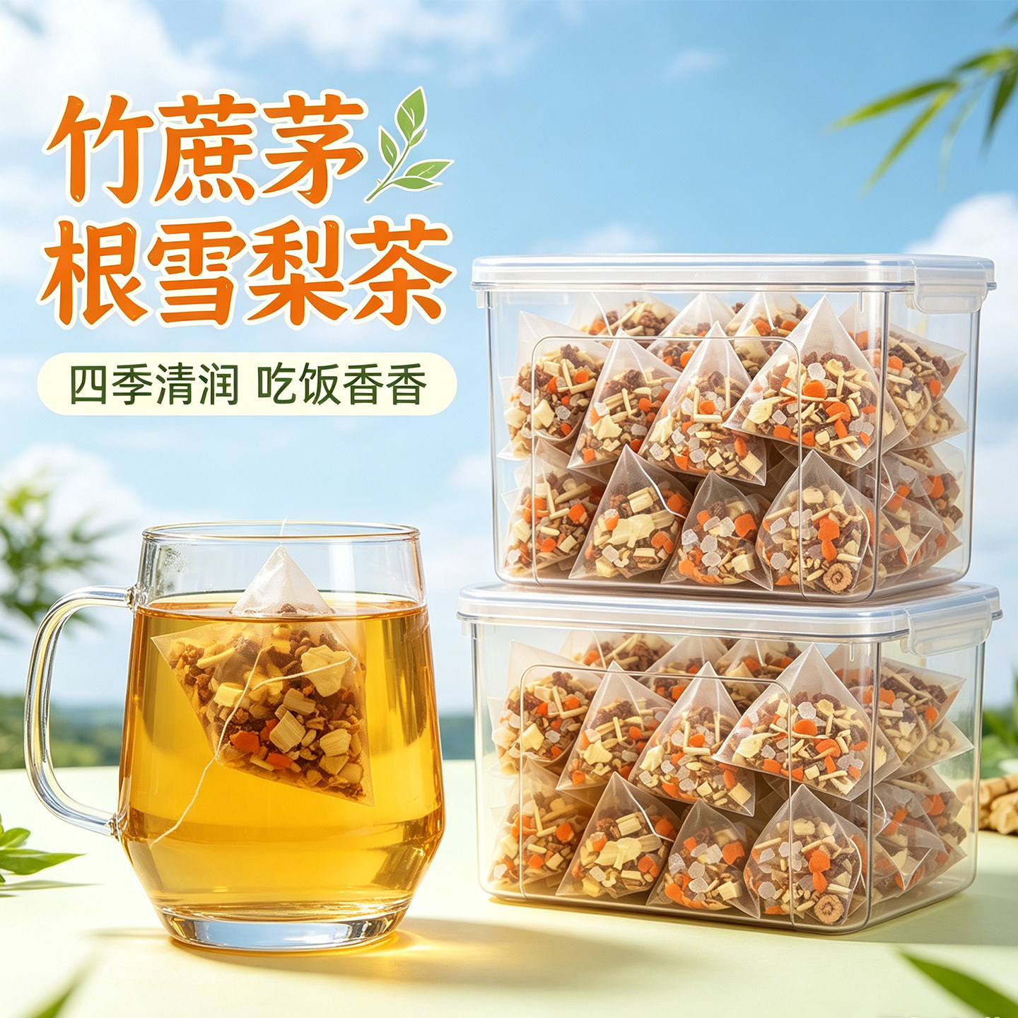 竹蔗茅根冰糖雪梨茶包儿童泡水喝的水果茶甘庶马蹄茅根水水果茶包