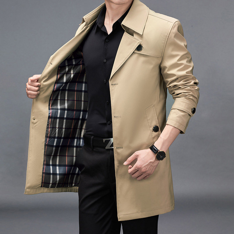 2024 NEW MIDI TRENCH COAT MENS FALL|WINTER TREND LAPEL PLUS SIZE HIGH-END PILE JACKET THICK TOP