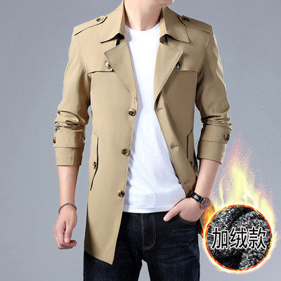 2025新款男秋冬季中长款韩版休闲翻领夹克加绒加厚英伦风外套