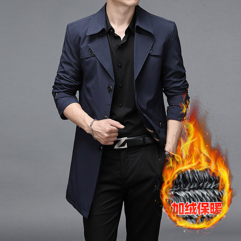 2024 NEW TREND HIGH-END MID-LENGTH TRENCH COAT PLUS SIZE CASUAL LAPEL MENS FALL AND WINTER FLEECE BUSINESS JACKET