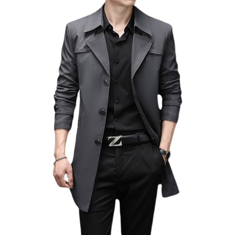 2024 NEW TREND HIGH-END MID-LENGTH TRENCH COAT PLUS SIZE CASUAL LAPEL MENS FALL AND WINTER FLEECE BUSINESS JACKET